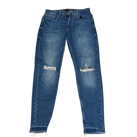 Zara Other - Zara Man‎ Mens Jeans 30 Blue Faded Distressed Skinny Denim Stretch Crop Frayed